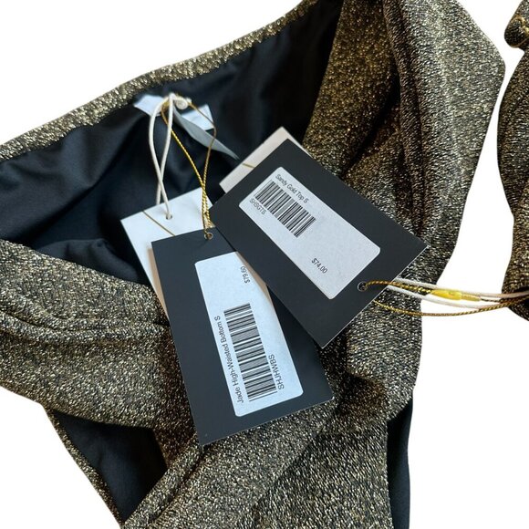 SOAH Sandy Triangle Bikini Top + High-Waisted Bottoms Swimsuit Gold Small NWT - Picture 12 of 12